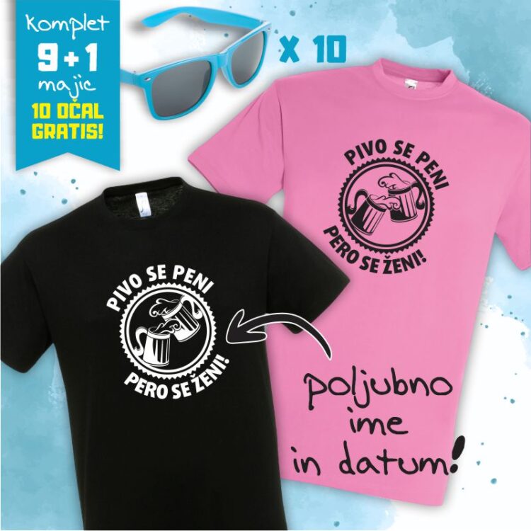 Pivo se peni komplet 9+1 majic za fantovščino
