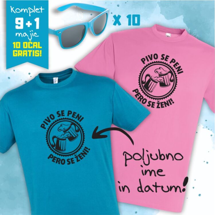 Pivo se peni komplet 9+1 majic za fantovščino